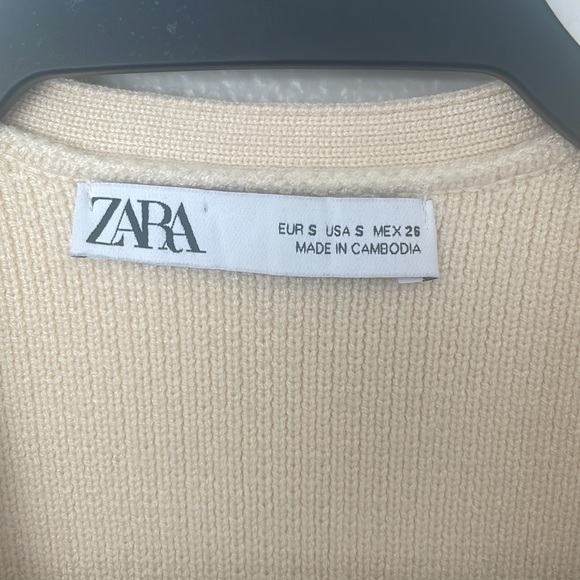 Zara Knit Ribbed Boxy Cardigan Jacket Cream Size Small - Picture 5 of 7